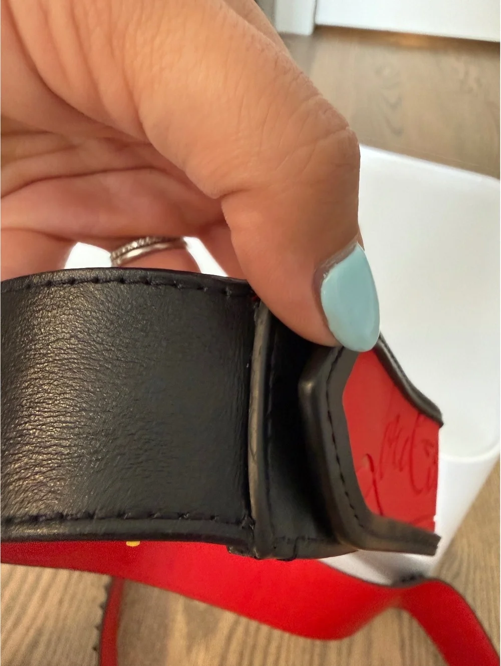 Christian Louboutin 110/44 Men's Black and Red Leather Studded Belt